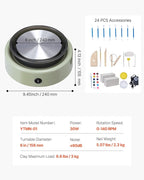 VEVOR Mini Pottery Wheel, 6 inch Turntable, Forward and Reverse Rotation, Adjustable Speed, Electric Clay Wheel for Kids and Beginners, with Shaping Tools, for Home DIY, Pottery Classes, Green