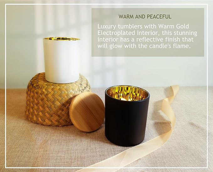 Aroparc Candle Jars with Lids 10oz, Elegant Gold Interior Candle Jars for Candle Making 12 Pieces with Bamboo Lids - Black Matte