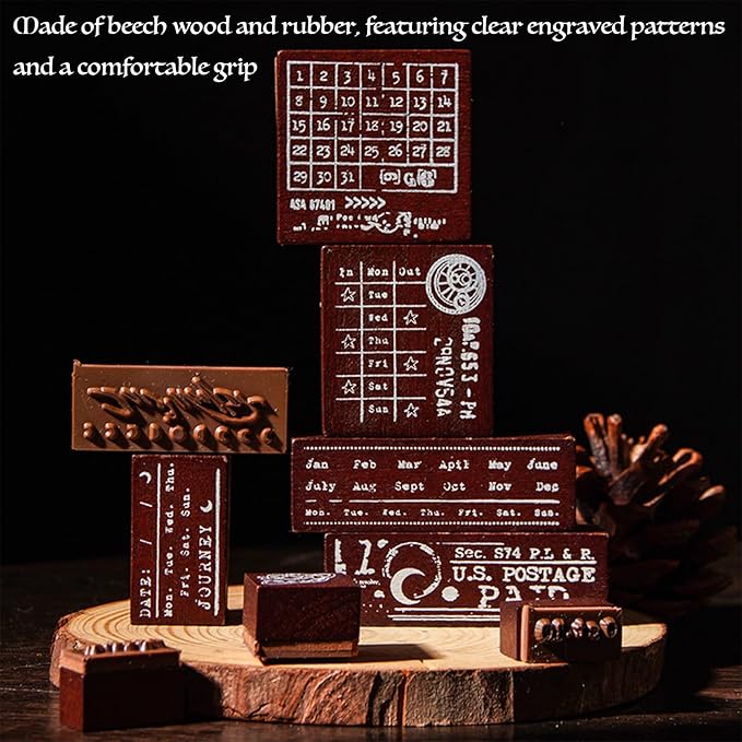 SIBLYMONA 29 Pieces Phases of The Moon Wooden Rubber Stamps Set for DIY Crafting, Decorative Wood Stamps with Moon Patterns, Reusable Rubber Stamp Kit for Scrapbooking & Card Making (Galaxy(29Pcs))