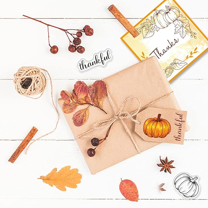 GLOBLELAND Pumpkin Corner Clear Stamp Autumn Fall Leaves Silicone Clear Stamp Thanksgiving Background Transparent Stamps for Scrapbook Journal Thanksgiving Card Making 4.3x6.3inch