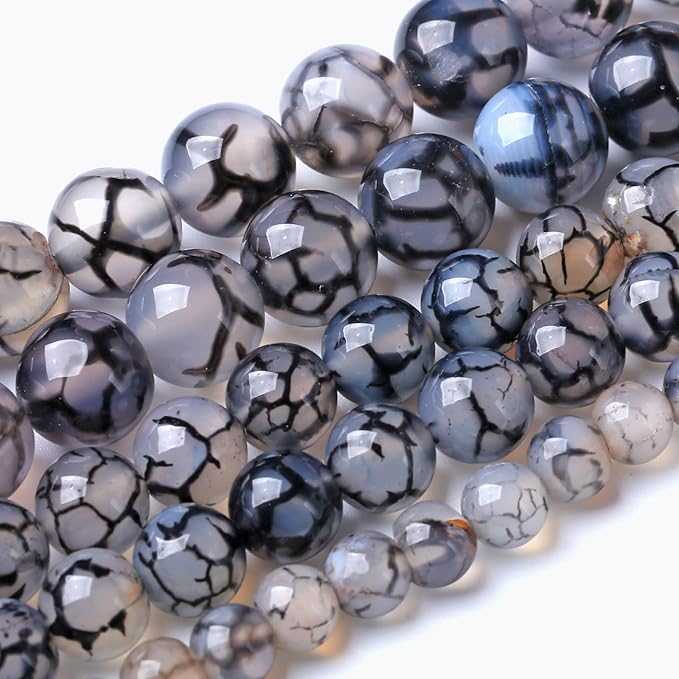 4MM Black Dragon Vein Agate Stone Beads Natural Gemstone Round Loose Beads for Jewelry and Bracelets Making 180pcs 2 Strands 32"