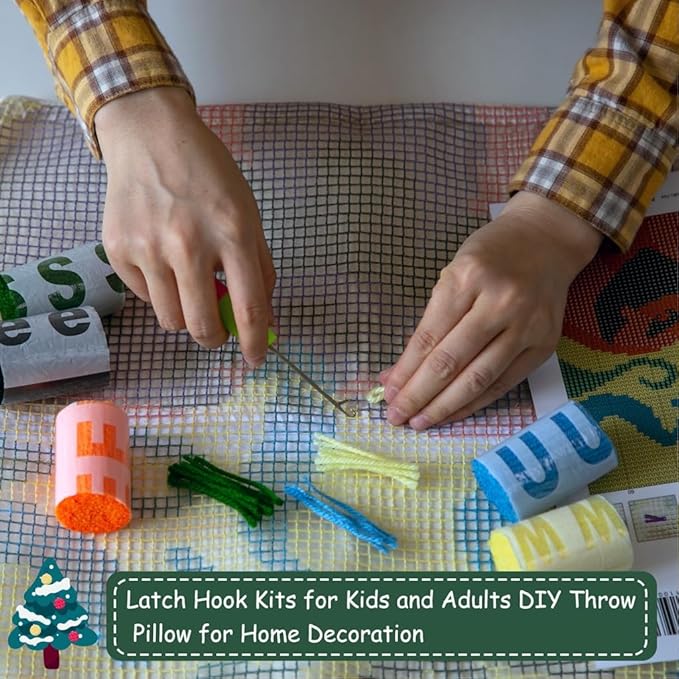 DL-YTG DIY Latch Hook Kits for Art Craft Throw Pillow Pattern Paint Cross Stitch Set ：Halloween Pumpkin A-16X16 Inch