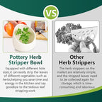 Pottery Herb Stripper Bowl, Handmade Ceramic Herb Peeling Bowl, for Separating Leaves and Stems (White)