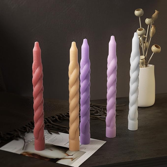 2 Pack Stick Candle Wave Pillar Candle & Resin Mold - Resin Casting Silicone Molds for Home Decor & Candle Making Wave Spiral Mold