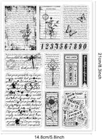 GLOBLELAND Vintage Text Background Clear Stamps for Cards Making Retro Flowers Butterfly Clear Stamp Seals 5.83x8.27inch Transparent Stamps for DIY Scrapbooking Photo Album Journal Home Decoration
