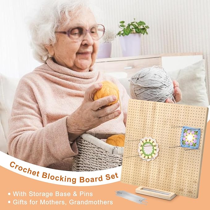 OGANAZI 17" Foldable Crochet Blocking Boards for Crochet Projects, Wooden Granny Square Blocking Board with 30 Pegs, Handcrafted Knitting Blocking Mat, Ideal Crocheting Accessories Gift for Crocheters