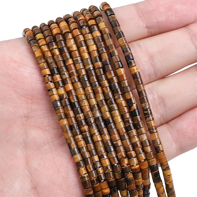 Natural Yellow Tiger Eye Spacer Beads Caps Flat Round Loose Beads for Beading Jewelry Making 3mmx2mm 38cm