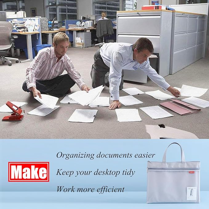 Pendancy Mesh Zipper Pouch 11x13.7 in, Large Double Pocket Waterproof File Bag with Handle, A4 Size Foldable Document Storage for Puzzle Project/Cross Stitch/Travel/Office（Gray）