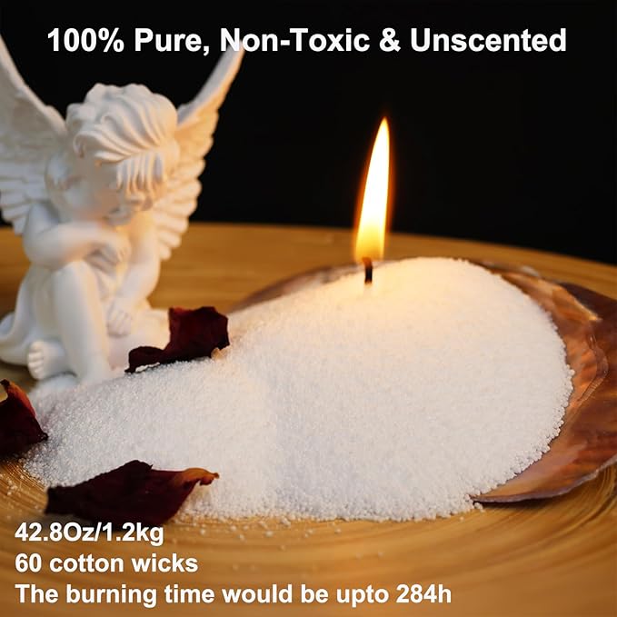 Aufien Candle Sand with Wicks, 42.8 Oz Pearled Candle, DIY Bead Powder Sand Wax Making kit Refillable Non Toxic for Handmade, Wedding and Halloween Christmas Decorations White Unscented