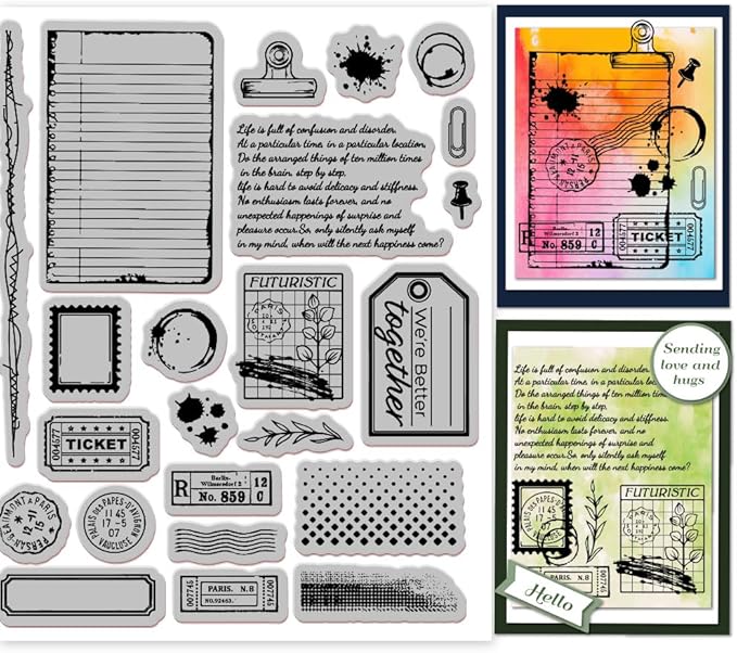 GLOBLELAND Vintage Postcard Background Cling Rubber Stamp 7.09x8.66inch Labels EVA Stamps Embossing Stamp Seal for DIY Scrapbooking and Card Making Paper Craft Decor