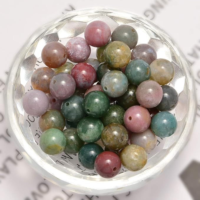 NCB 100Pcs 8mm Natural Stone Beads - Indian Agate Gemstone Round Loose Stone Spacer Energy Healing Beads with Free Crystal Stretch Cord for Jewelry Making