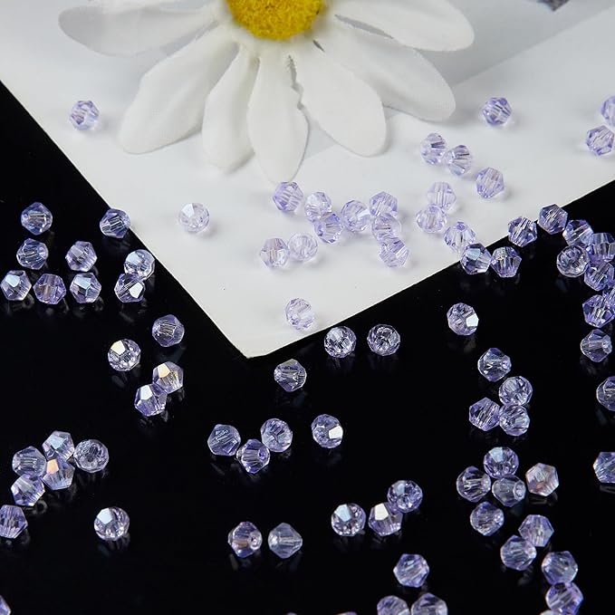 1100PCS 4mm Bicone Crystal Glass Beads for Jewelry Making, Sparkling Mini Beads for Suncatchers, DIY Bracelets & Craft Projects (Light Purple)