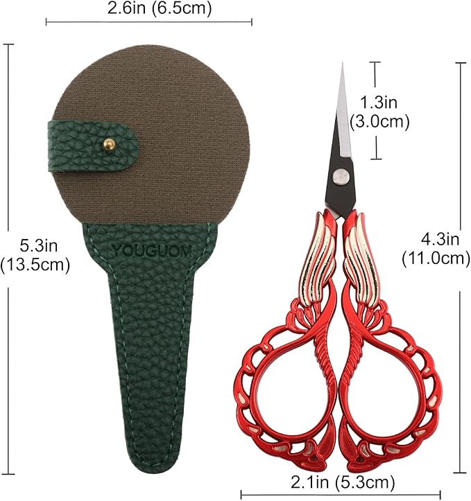 Little Sewing Scissors with Cover Sharp Detail Scissor for Craft Embroidery Needlework Threading Snips, Small Cross Stitch Shears Golden Red