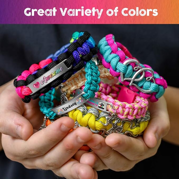 Paracord Bracelet Making Kit with Charms - Art & Craft Gift for Girls Age 8 9 10 11 12 & Teens 13 14 year old. Make Your Own Friendship & Fashion Jewelry for Birthday, Camp & Project Activity
