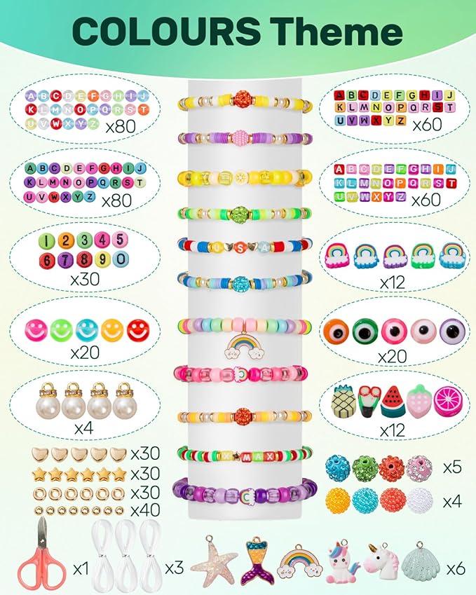 Taybonds Friendship Bracelet Making Kit for Beginners, 3 Boxes Jewelry Making Kit with Polymer Clay Charms, Clay, Pony, Letter Beads, Pearls, Unicorn Mermaid Rainbow Pendants, Gift Party