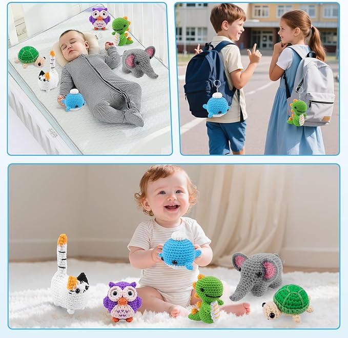 QYGYMXC 6PCS Crochet Kit for Beginners, Knitting Kit with Step-by-Step Video Tutorials, Beginner Crochet Kit for Adults, Crochet Animal Kit for Beginners Kids,Holyday Essentials