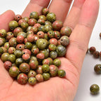 NCB 100pcs Genuine Natural Stone Beads Round Loose Gemstone 6mm DIY Charm Smooth Beads for Bracelet Necklace Earrings Jewelry Making Accessories Supplier (Unakite, 6mm 100Beads)