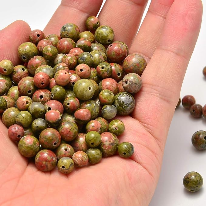 NCB 100pcs Genuine Natural Stone Beads Round Loose Gemstone 6mm DIY Charm Smooth Beads for Bracelet Necklace Earrings Jewelry Making Accessories Supplier (Unakite, 6mm 100Beads)