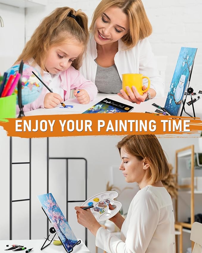 Nicpro 68PCS Acrylic Paint Canvas Set for Adults, Art Painting Supplies Kit with 24 Acrylic Paints,Table Easel,8 Canvas Panels,12 Brushes,Paper Pad,Cleaning Cup, Sponge, Palette for Beginner Artist