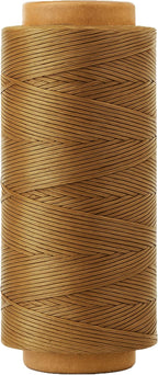 Mandala Crafts Tan Flat Waxed Thread for Leather Sewing - 197 Yds 210D 1mm Polyester Leather Thread String Waxed Cord for Leatherwork, Beading, Bookbinding, Hand Stitching