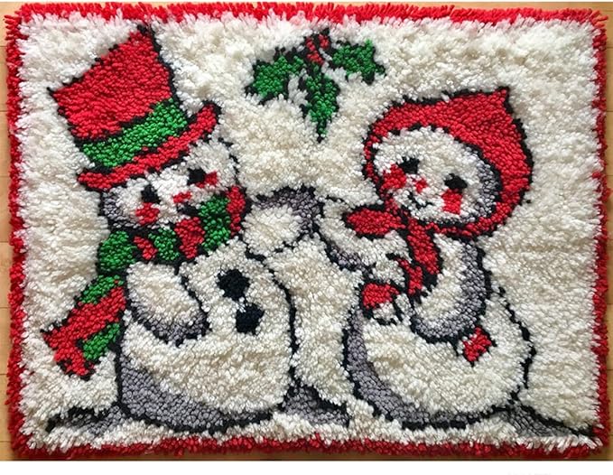 YAKOLECI Latch Hook Kits for Adults, Color Printed DIY Rug Crafts Arts Carpet for Home Decoration Festival Gift 23.6" X 15.8" (Red Snowmen)