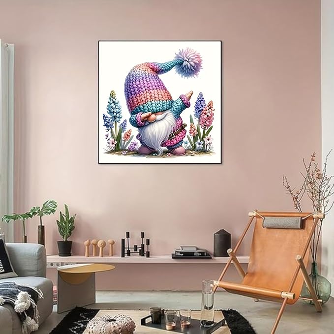 Lzyueyuan Gnome Stamped Cross Stitch Kits for Adults Beginner, Cross Stitch Ornament Kits Counted Embroidery Needlepoint Kits Home Decor 13.8X13.8 inch