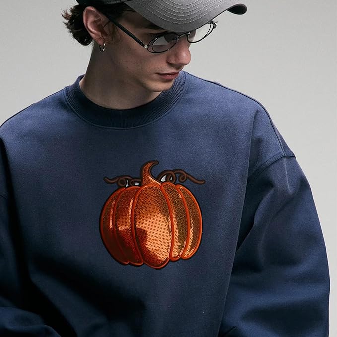 Halloween Pumpkin Iron on Patches Sequin Fabric Embroidery Sew on Stickers Applique for DIY Crafts T Shirt Clothing Jackets Backpacks Jeans Party Decorations Accessories
