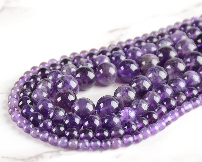 Natural Stone Beads Amethyst Round Genuine Stone Beading Loose Gemstone Hole Size 1mm DIY Charm Smooth Beads for Bracelets Necklaces Earrings 6mm 200pcs (Amethyst 6mm)