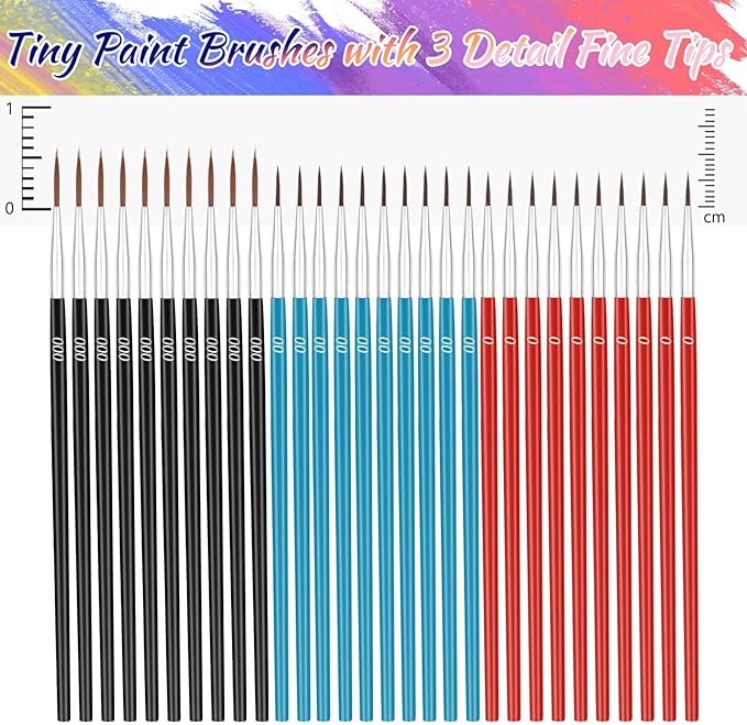 Anezus Tiny Detail Paint Brushes 30 Pcs Micro Paint Brushes Fine Tips with 3 Size #000#00#0 Precision Liner Brush for Miniature Models 40k Watercolor Acrylic Painting