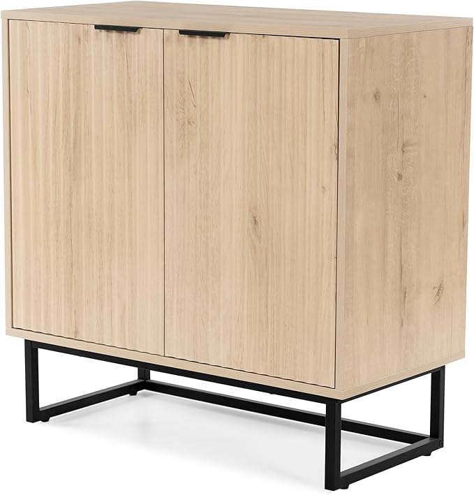 Fluted Storage Cabinet,Sideboard Buffet Cabinet with Adjustable Shelves,Multifunctional Console Table with Storage Credenza Accent Cabinet for Living Room, Dining Room, Hallway, Light Oak