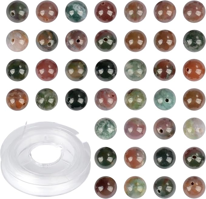 Natural Stone Genuine Stones DIY Indian Agate Round Beads 8mm 100pcs Beading Loose Gemstone Hole Size 1mm Charm Smooth Beads for Bracelets Necklaces Earrings (Indian Agate 8mm)