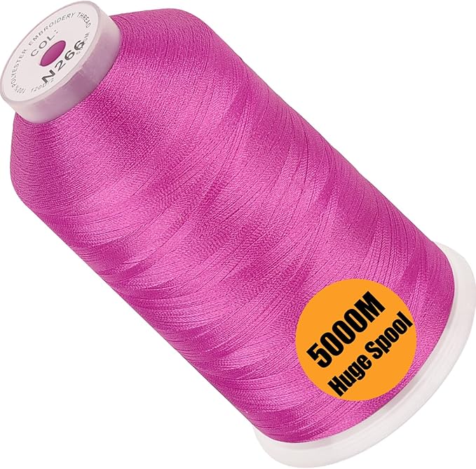 New brothread - Single Huge Spool 5000M Each Polyester Embroidery Machine Thread 40WT for Commercial and Domestic Machines - Floral Pink (Janome Color)