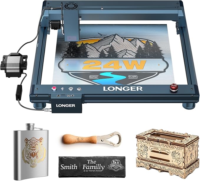 Longer Laser B1 Engraver, with 24000mW Laser Output Power and an Automatic air Assist Pump, Laser B1 is a DIY Precision Laser Cutting Machine, Featuring a high Speed of 36000mm/min, Laser Class 2