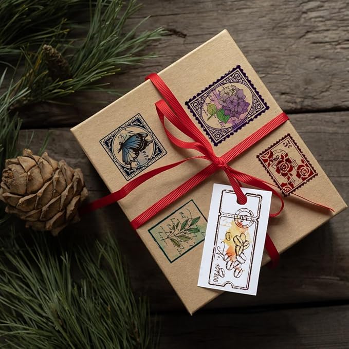 GLOBLELAND Vintage Postcard Clear Stamps Retro Postcard 5.83x8.27inch Decorative Clear Stamps Silicone Stamps for Card Making and Photo Album Decor Decoration and DIY Scrapbooking