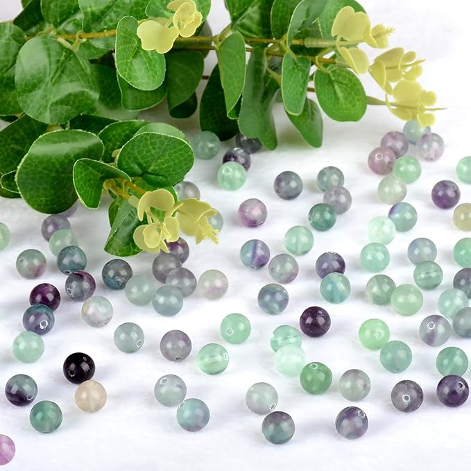 Natural Stone Genuine Stones DIY Fluorite Round Beads 8mm 100pcs Beading Loose Gemstone Hole Size 1mm Charm Smooth Beads for Bracelets Necklaces Earrings (Fluorite 8mm)
