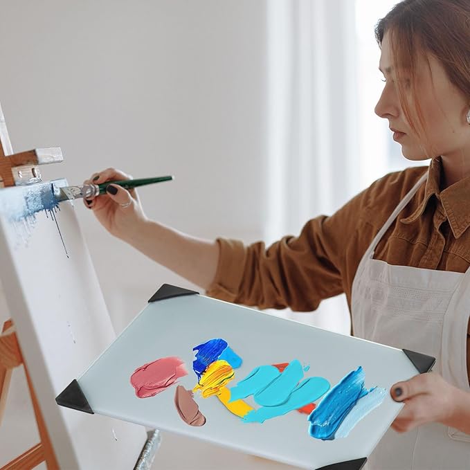 Glass Palette for Oil Painting 16 x 12 Inches, Grey Paint Mixing Palette, Painting Supplies for Acrylic Painting for Use with All Art Media, Artists, Adults