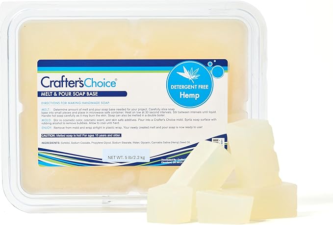 Crafter's Choice Detergent Free Melt and Pour Soap Base for Soap Making and DIY Crafting Projects, SLS/SLES Free, 5LB Block (Hemp)