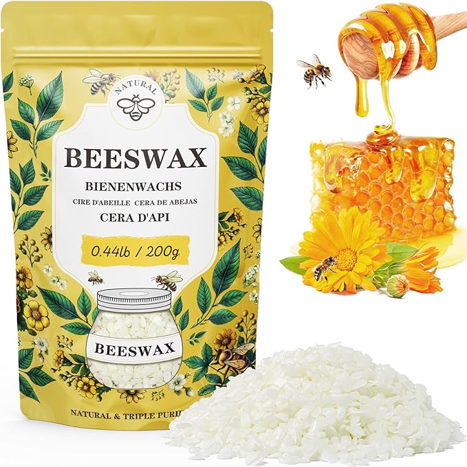 Beeswax pellets 200G/5LB/10LB/20LB, VEGISHINE Pure and Natural White Beeswax for Candle Making, DIY Skin Care, Lip Balm, Polishing, Lotion, Soap, Candle Making Supplies