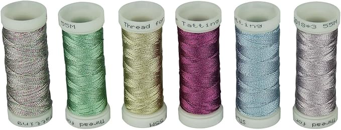 Simthread 6 Colors 3-Ply Metallic Shuttle Tatting Yarn 50 Meters Each for Shuttle Tatting Jewellery lacemaking #2