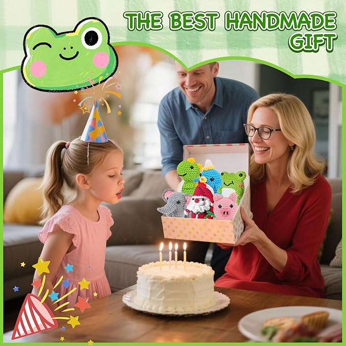 Alutaba 6Pcs Crochet Kit for Beginners, Crochet Animal Kits for Adults with Step by Step Videos Tutorials, Knitting Kit for Crochet Lovers Great Birthday Holiday Gift, DIY Handmade Gifts