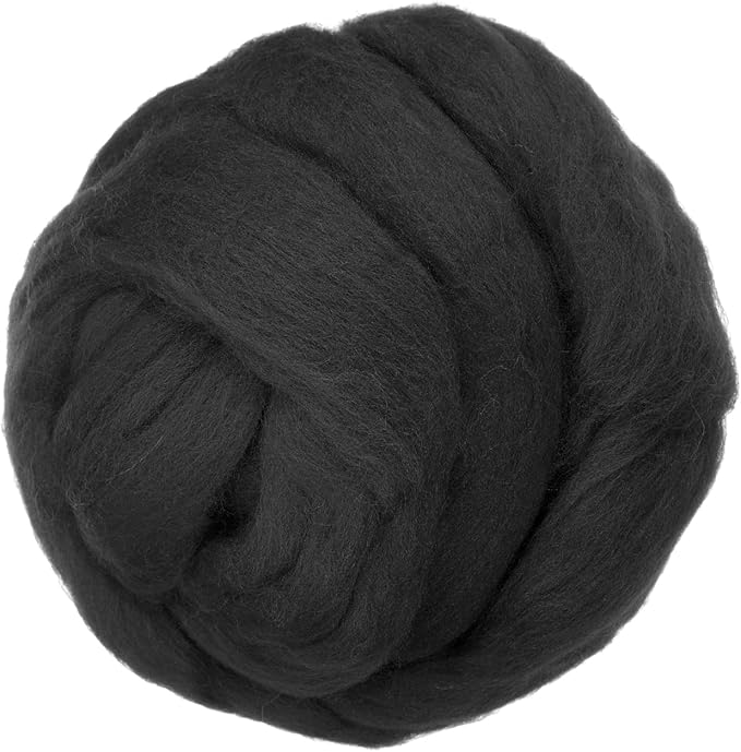 PATIKIL Wool Roving Yarn, 150G/5.3OZ Soft Felting Wool Pure Chunky Roving Yarn Bulk for Needle Felting Knitting Blanket Spinning Weaving DIY Craft, Black