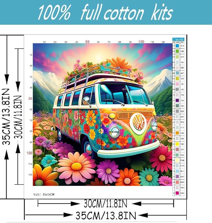 Flowers Cross Stitch Kits for Beginners Adults, Patterns Dimensions Needlepoint Art Crafts,Counted Cross Stitch Kits Embroidery Kits for Beginners Adults for Home Decor 13.8x13.8 inch