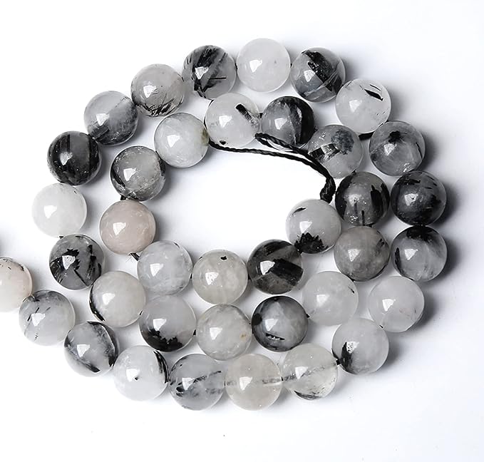 4MM 86PCS Natural Crystal Stone Black Rutile Quartz Gemstone 2A Grade Loose Beads for Jewelry Making DIY Bracelet Necklace Semi Precious Beads 1 Strand