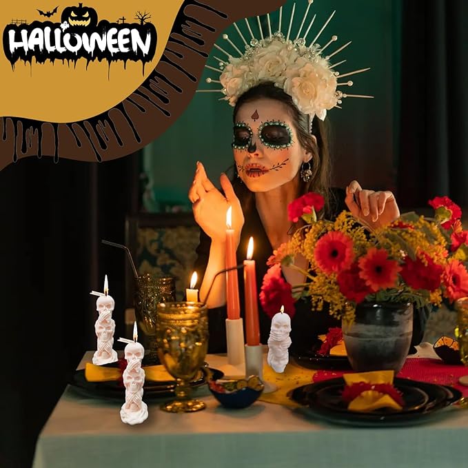 2Pcs 3D Skull Candle Silicone Mold，Skeleton Epoxy Resin Casting Mold, Horror Wax Candle Making Mould for Candle Handmade Halloween Wax Making Polymer Clay DIY Craft