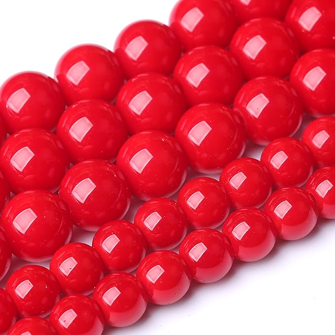 12MM 32 PCS Coral Red Glass Beads Natural Stone Crystal Energy Round Loose Beads for Jewelry Making Bracelet 15"
