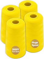 Yellow Serger Thread, All-Purpose Thread for Sewing, Polyester, 4 Cones of 3000 Yards Each Spool for Sewing Machine