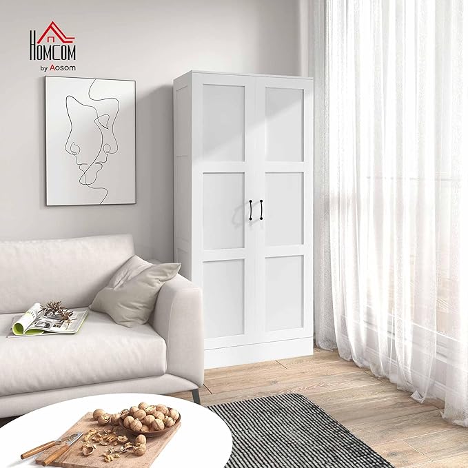 HOMCOM 71" Tall Storage Cabinet with Movable Storage Shelves, Modern Style Pantry Cabinet with Soft Close Doors, White