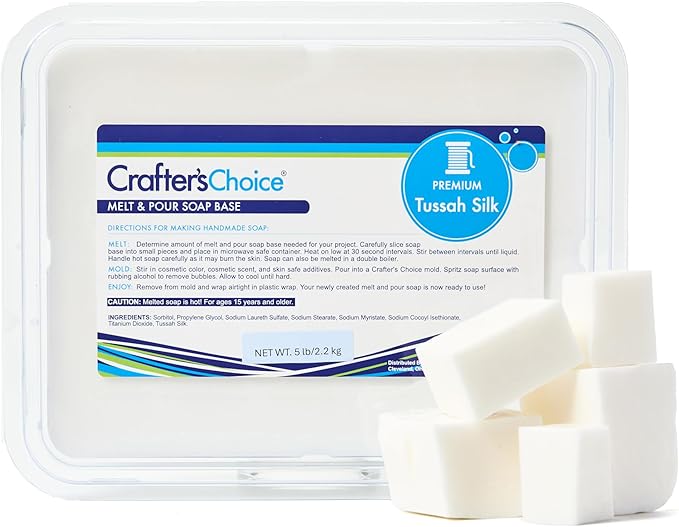 Crafter's Choice Premium Glycerin Melt and Pour Soap Base for Soap Making and DIY Crafting Projects, 5LB Block (Tussah Silk)