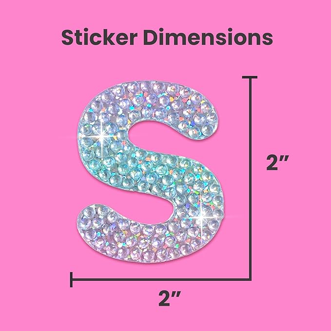StickerBeans® Rhinestone Alphabet Letter Sticker S - Unique Sparkly Design 2” x 2” Cut-to-Shape Adhesive - Personalization, Collecting, Gifting, Scrapbooking, Decorating Laptops, Phone Cases, All Ages
