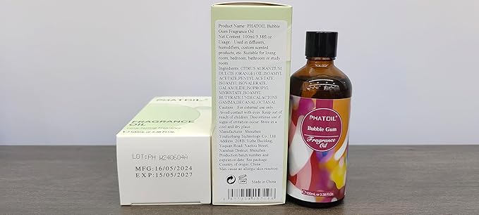 PHATOIL Bubble Gum Fragrance Oils for Aromatherapy, 3.38FL.OZ Diffuser Oils for Home, Perfect for Aromatherapy, Humidifiers, Yoga, DIY Candle and Soap Making - 100ml